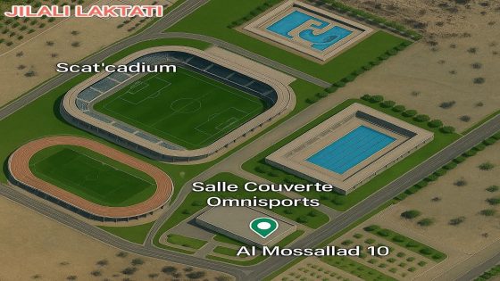 تصور الذكاء الاصطناعي للملعب البلدي بقلعة السراغنة والمؤسسات الرياضية المحيطة به